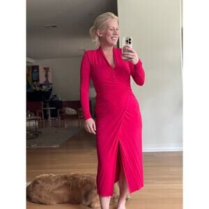 Bailey 44 Hot Pink Long Sleeve Midi Dress, Size Small. Figure Flattering Spandex